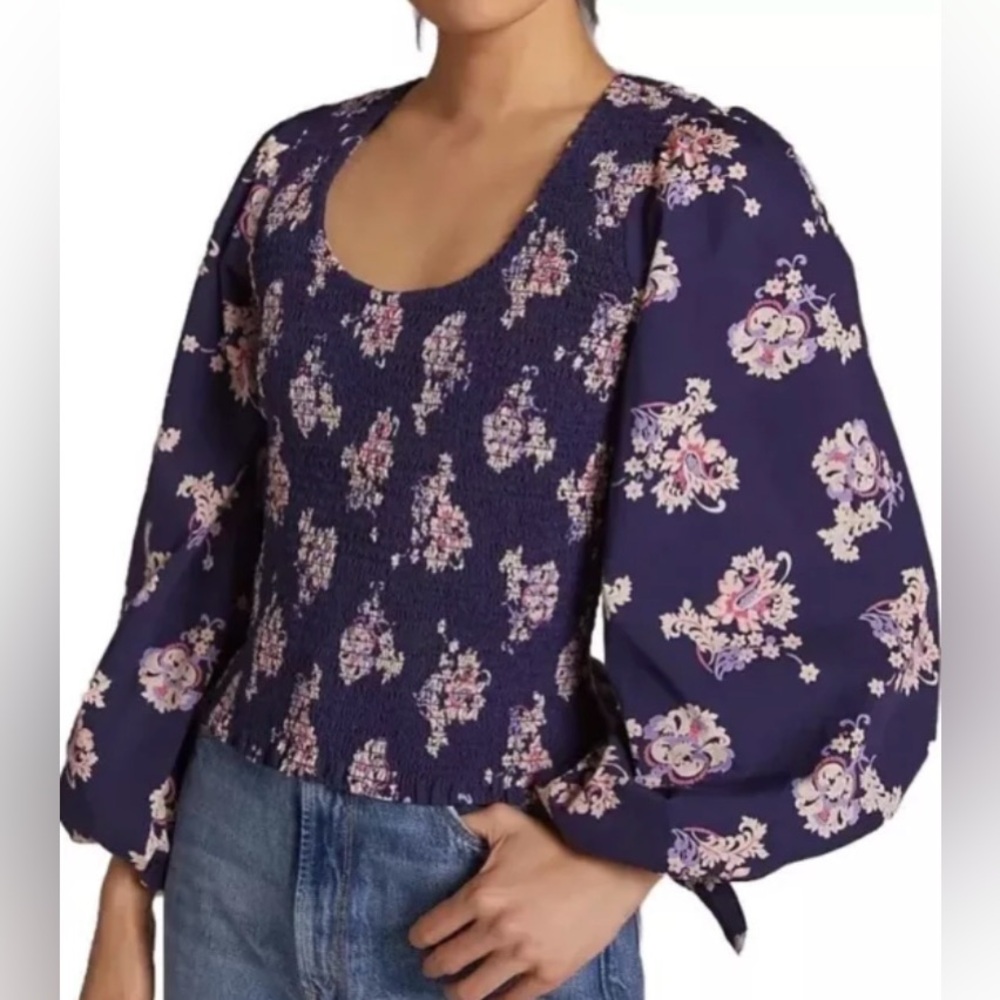 Maeve - Smocked Peplum Tank-Women's Size: Large-Color: Navy- NEW!!